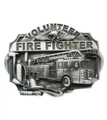 Volunteer firefighter belt buckle and rough truck man