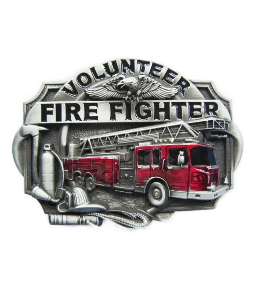 Belt buckle Volunteer Firefighter Red Truck Man