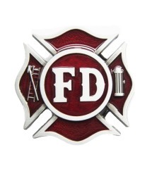 boucle de ceinture pompier blason rouge FD firemen dept