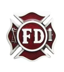 belt buckle firefighter red coat of arms FD firemen dept