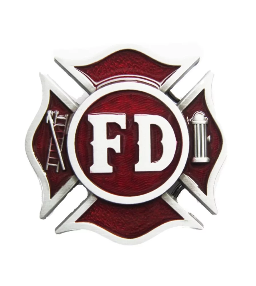 belt buckle firefighter red coat of arms FD firemen dept belt buckle firefighter red coat of arms FD firemen dept