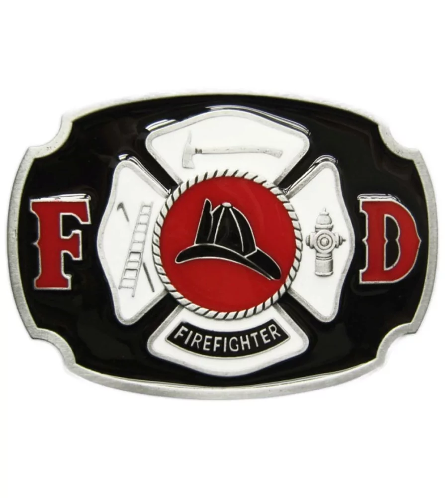 boucle de ceinture pompier Fire dept noir blanc rouge mixte