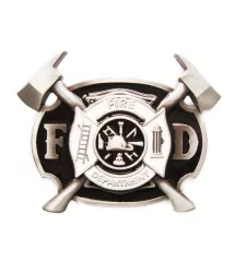 Belt buckle firefighter coat of arms black and white firemen men