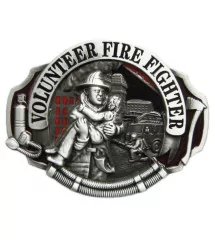 Volunteer firefighter belt buckle and child man woman