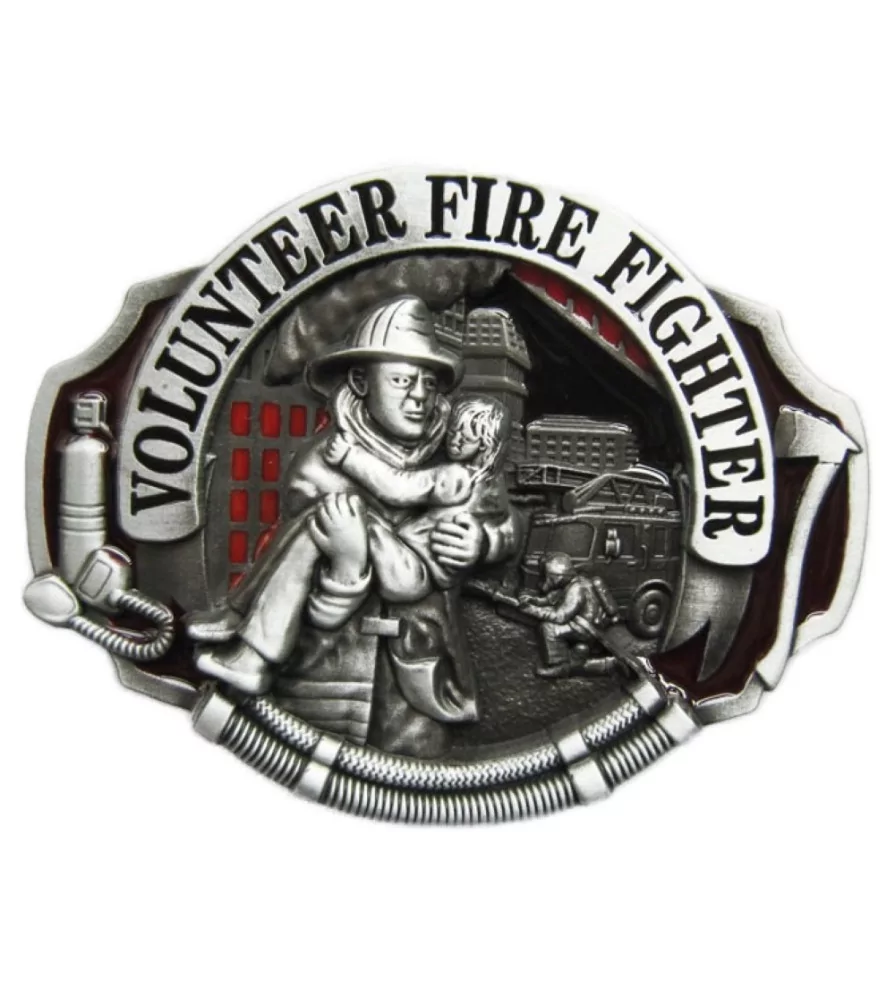 Volunteer firefighter belt buckle and child man woman