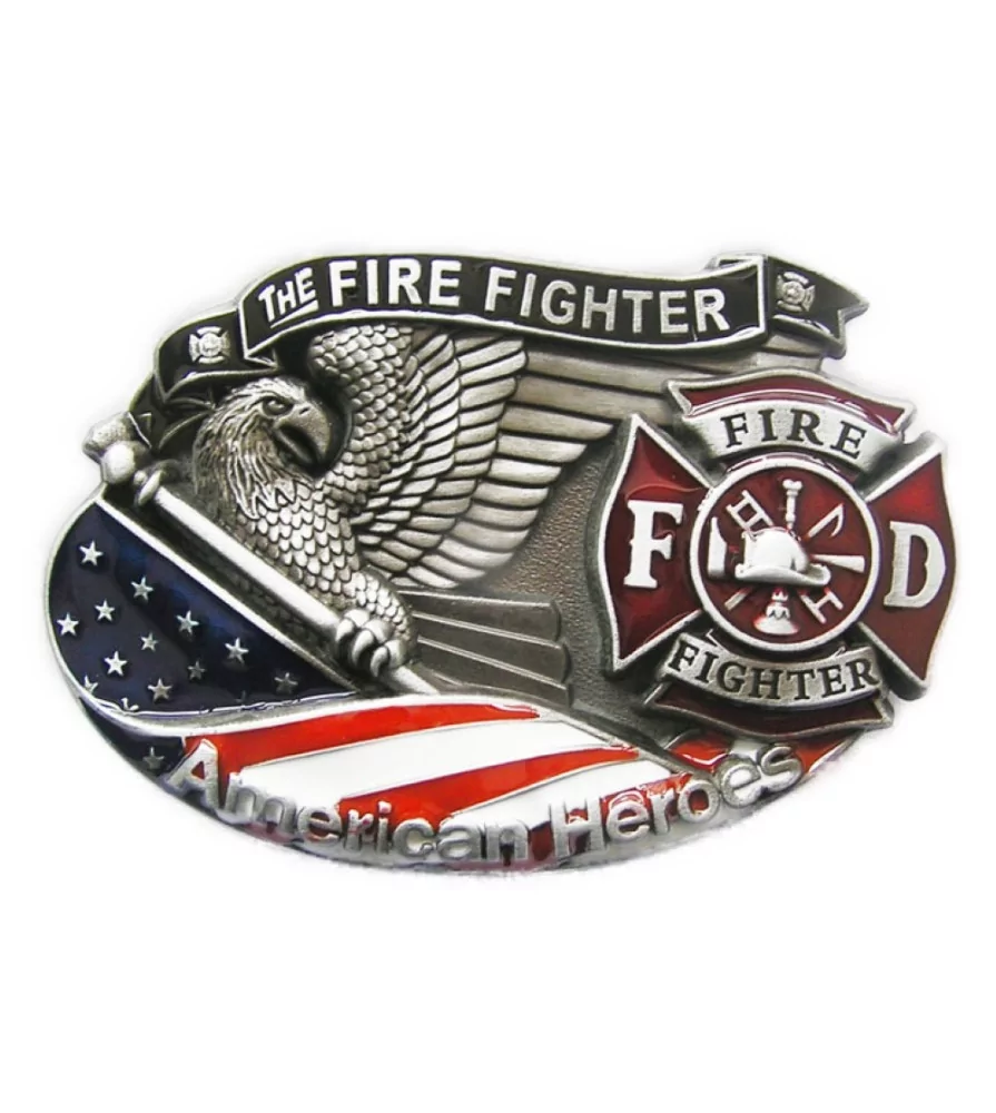 Belt buckle firefighter American eagle fire dept man