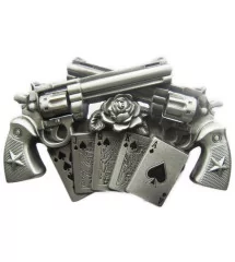 Belt buckle pink pistols and rock roll poker rockab
