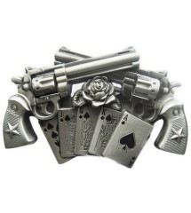 boucle de ceinture pistolet roses et poker rock roll rockab