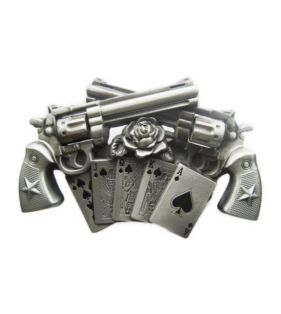 Belt buckle pink pistols and rock roll poker rockab