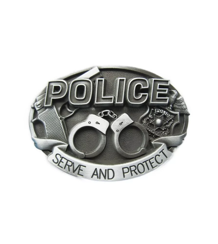 Belt buckle police menote pistol serve protect alu