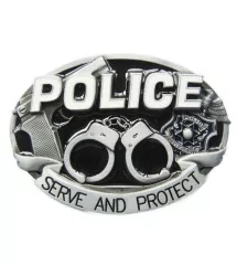 Belt buckle Police Menote pistol serve protect black