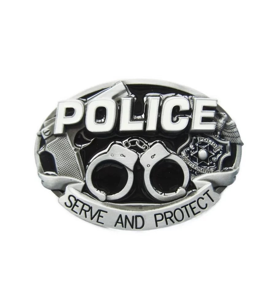 Belt buckle Police Menote pistol serve protect black Belt buckle Police Menote pistol serve protect black