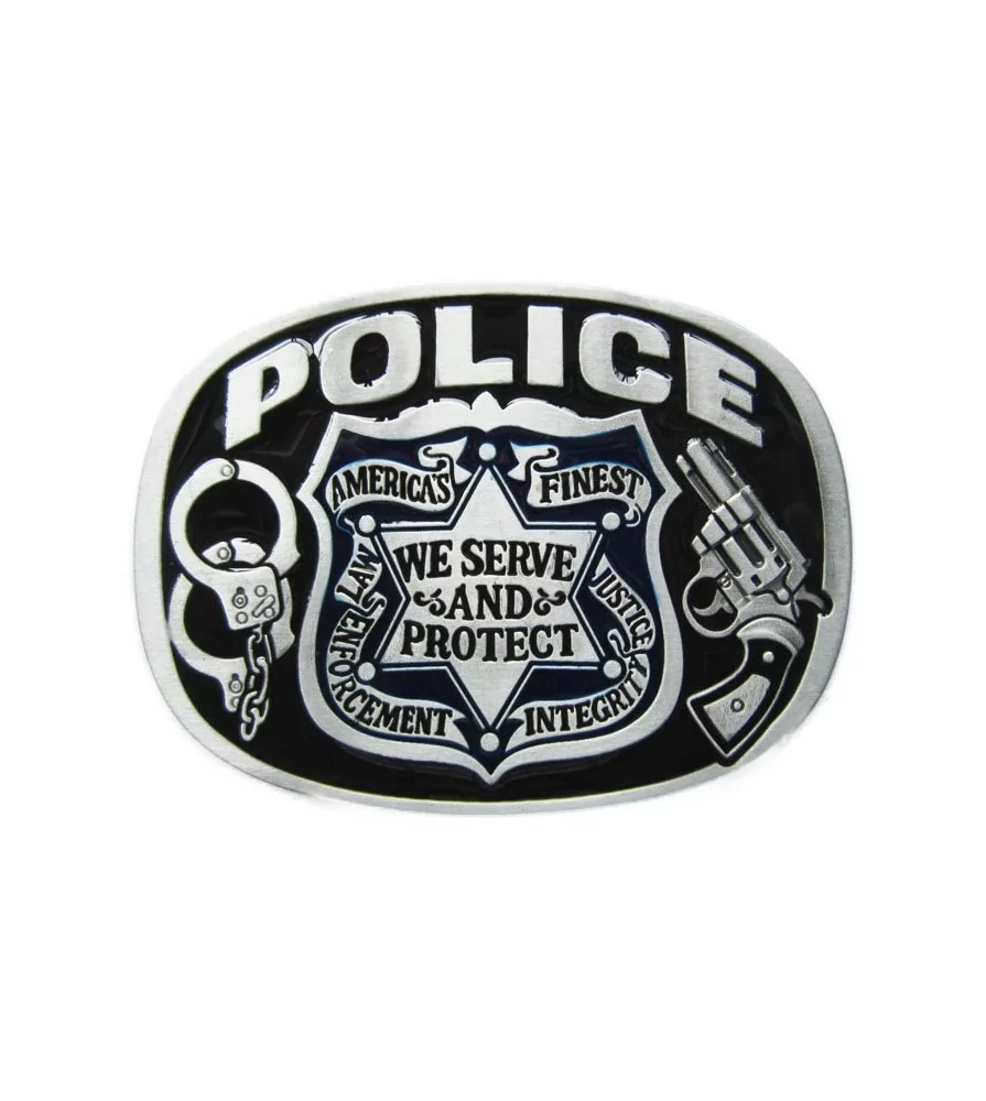 boucle de ceinture police étoile we serve and protect noir