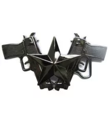 Belt buckle black star pistol rockabilly man