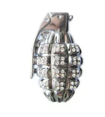 Belt buckle chrome grenade and rhinestones gothic rock