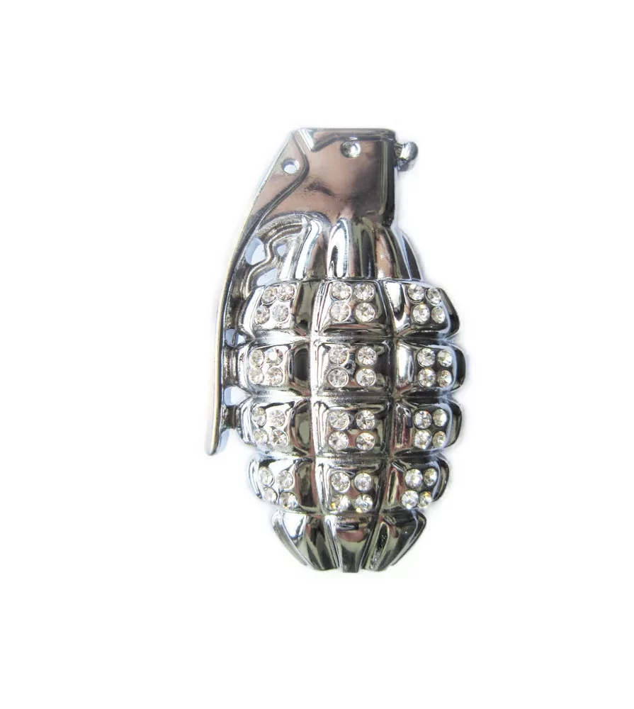 boucle de ceinture grenade chromé et strass rock gothique