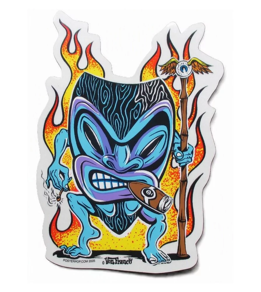 sticker tiki flammes fume cigare autocollant kustom hot rod