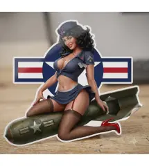 sticker fin pin up militaire bleu sur bombe 15x11.5 cm autocollant