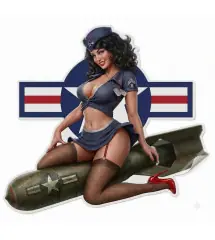 sticker fin pin up militaire bleu sur bombe 15x11.5 cm autocollant