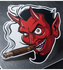 copy of sticker red devil who smokes a cigar left 12x12cm sticker