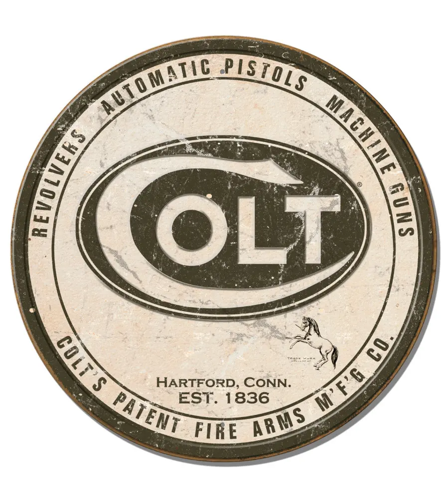 Pistol gun plate brand colt tole round deco usa pub