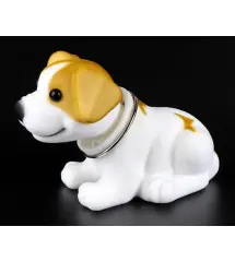 Large Vintage Bobblehead Dog for Car Rear Shelf – White & Yellow Puppy
