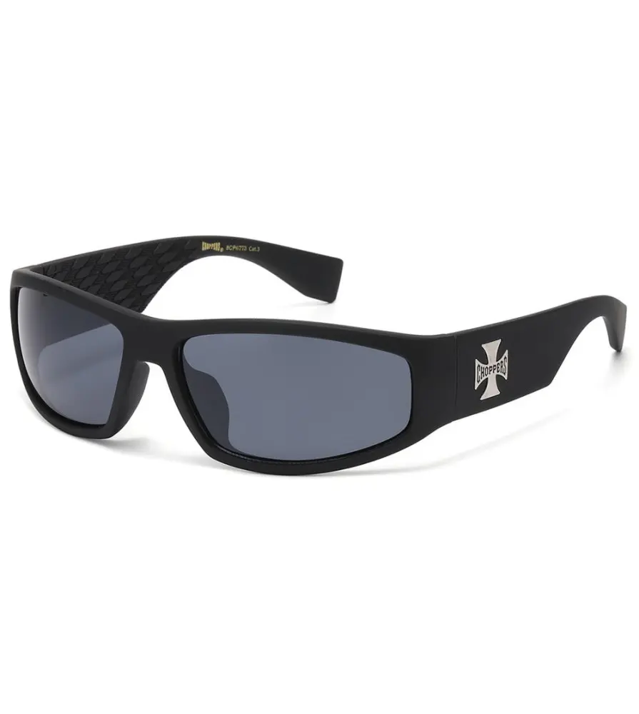 Official Choppers® Biker Sunglasses – Matte Black & Iron Cross Logo Official Choppers® Biker Sunglasses – Matte Black & Iron Cross Logo