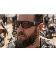 Lunettes de Soleil Biker Choppers Noir & Croix Iron Cross verre marron
