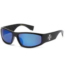 Lunettes de Soleil Biker Choppers Noir Brillant & Verres Miroir bleu Lunettes de Soleil Biker Choppers Noir Brillant & Verres Miroir bleu