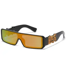 Lunettes de Soleil LOCS Lowrider Cultura Noir Brillant, Doré & Verres Miroir Feu