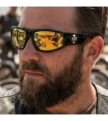 Lunettes de Soleil Biker Choppers Noir & Croix Iron Cross verre doré