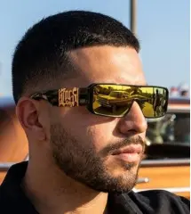 Lunettes de Soleil LOCS Lowrider Cultura Noir Brillant, Doré & Verres Miroir Feu