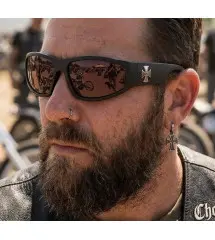 Lunettes de Soleil Biker Choppers Noir & Croix Iron Cross verre marron