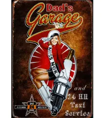 plaque dads garage et pin up bougie NGK spark plug 30cm tole publicitaire metal pub