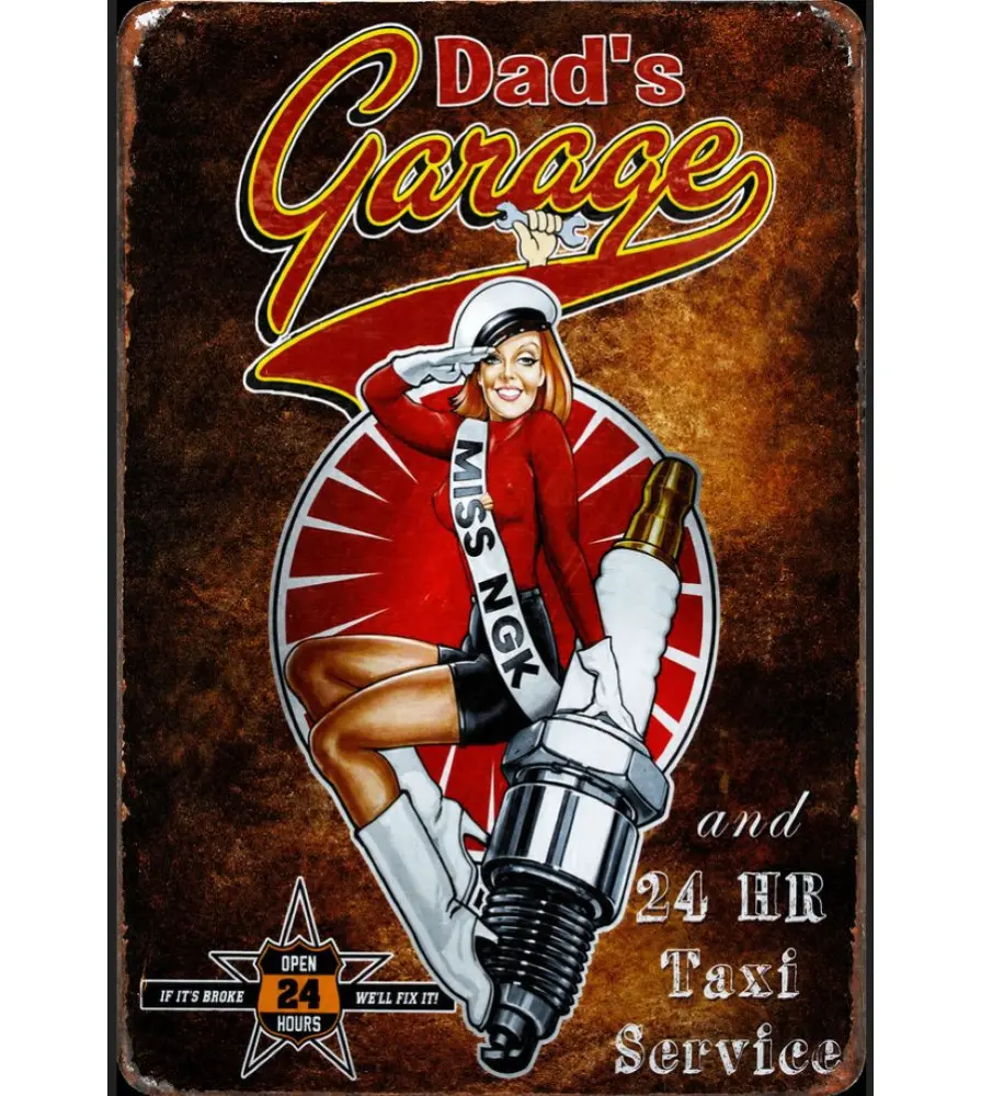 plate dads garage and pin up candle NGK spark plug 30cm advertising tole metal pub