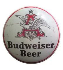 plaque bombée beer biere budweiser beige vieux logo 40 cm tole metal garage diner loft