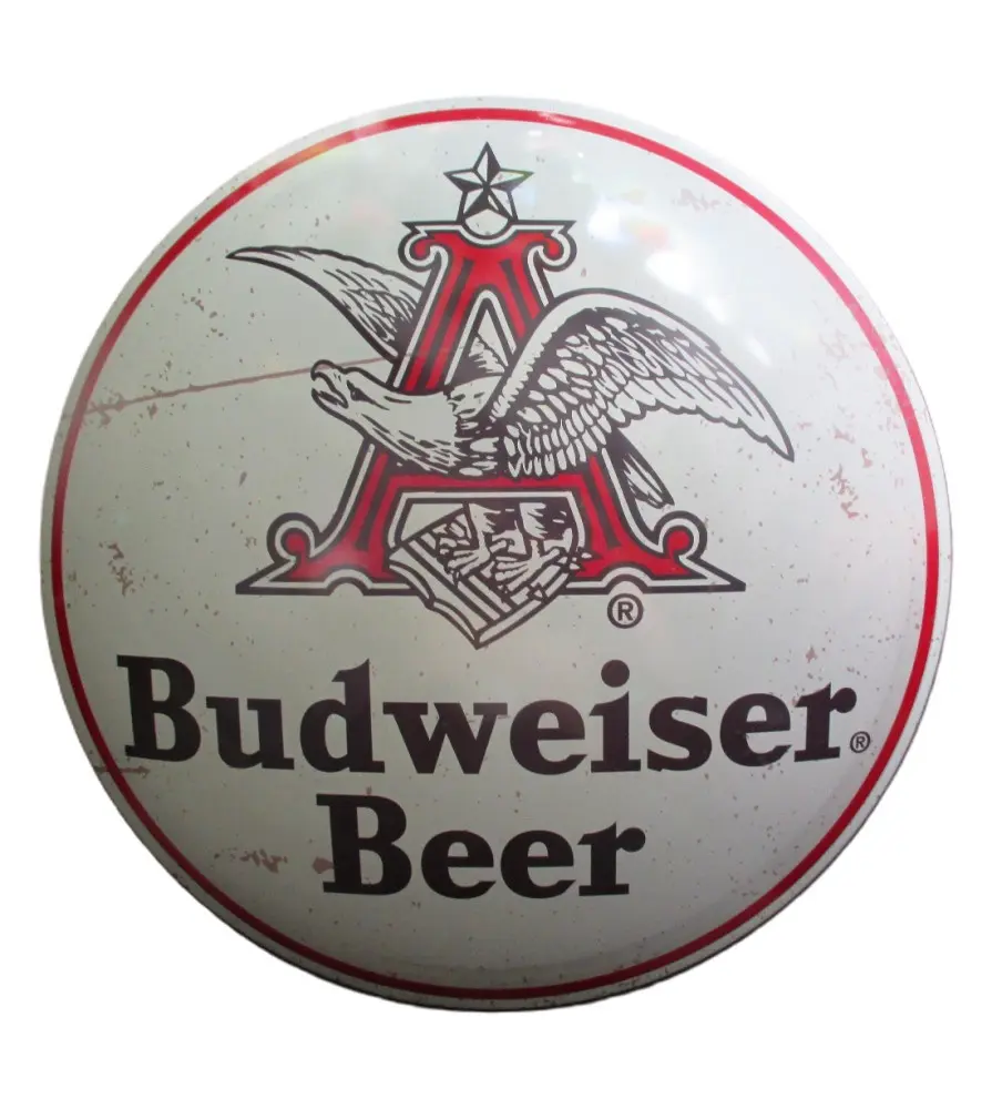 plaque bombée beer biere budweiser beige vieux logo 40 cm tole metal garage diner loft
