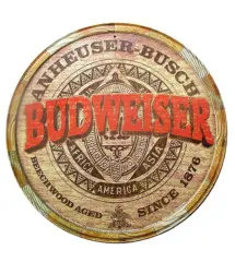Plate beer budweiser imitation wood barrel tole metal garage diner loft
