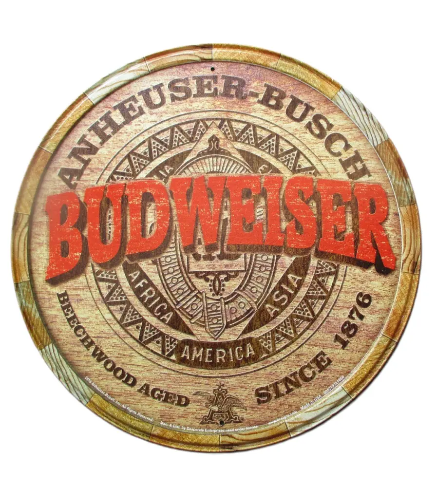 Plate beer budweiser imitation wood barrel tole metal garage diner loft Plate beer budweiser imitation wood barrel tole metal garage diner loft