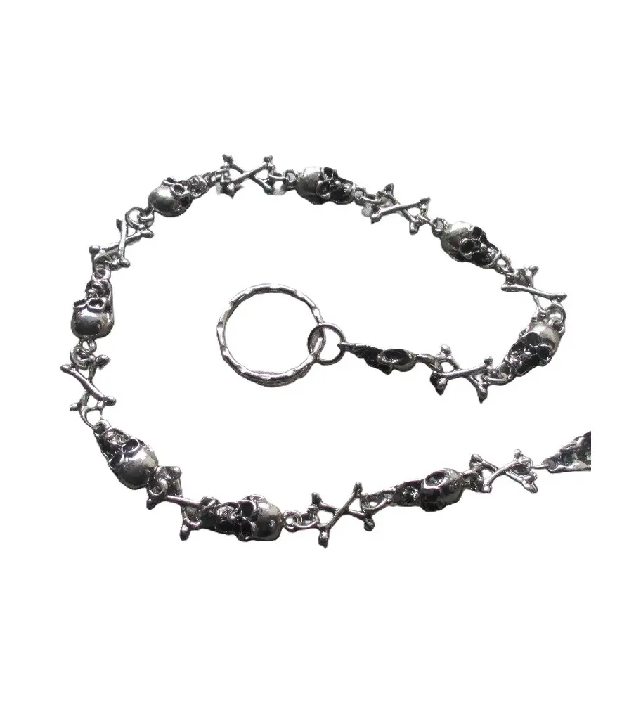 chaine de portefeuille chromé crane et os pirate rock biker