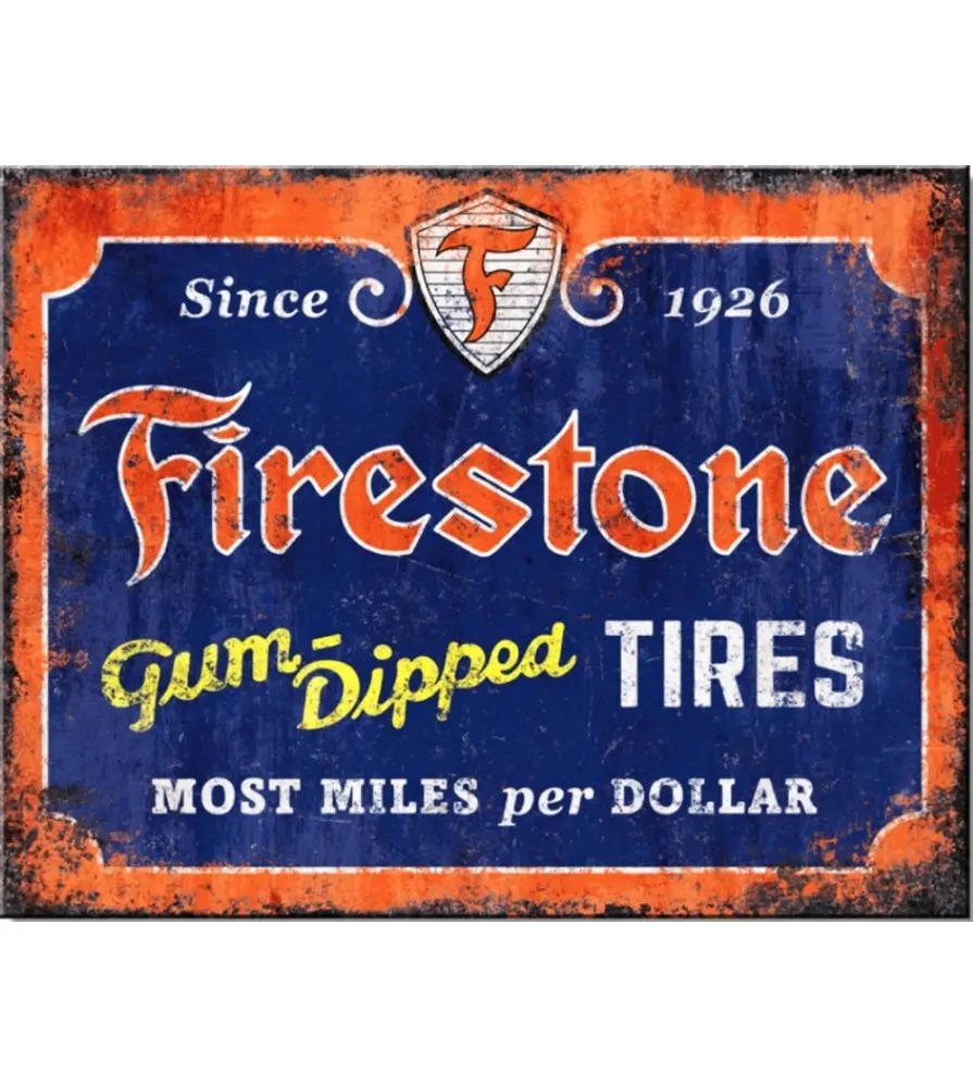 Plaque métal publicitaire Firestone Gum-Dipped Tires USA