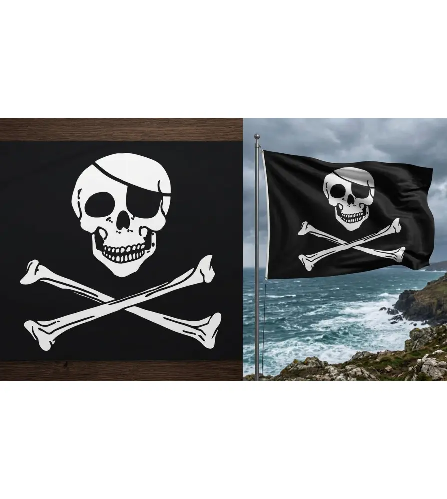 Pirate flag black and white Skull 150 x90 flag