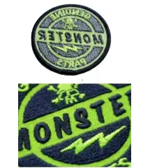 patch genuine monster parts rond noir vert ecusson rock roll
