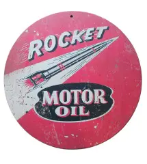 plaque en bois rocket motor oil ronde 30cm tole deco huile garage