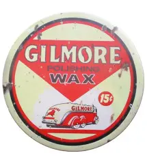 Advertising plate gilmore polishing wax round 30cm painted tole