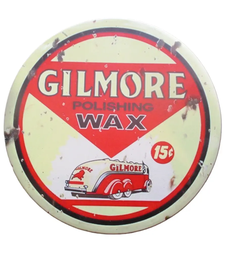 Advertising plate gilmore polishing wax round 30cm painted tole