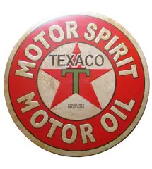plaque texaco motor spirit oil tole ronde 30cm style vieux garage