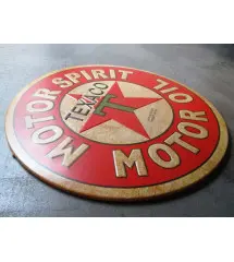 plaque texaco motor spirit oil tole ronde 30cm style vieux garage