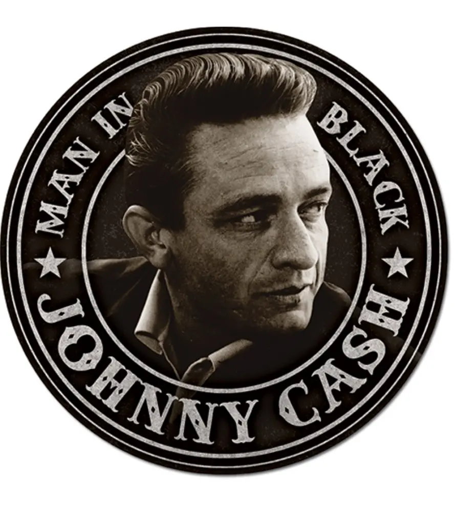 plaque johnny cash ronde 30 cm tole man in black rock roll star