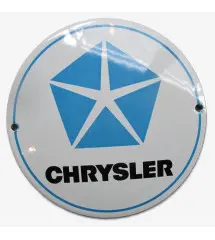 plaque décorative email chrysler blanche et bleu ronde 12cm tole emaillée deco 19M